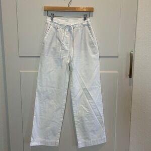 LOFT Womens White Wide Leg Cropped Pants Drawstring Waist Size 00P